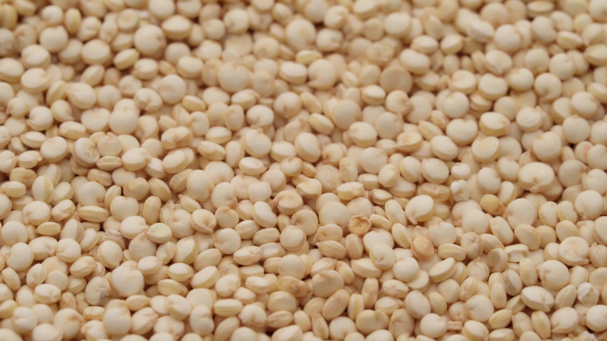 Close-up of white quinoa seeds rotating. Cereal texture demonstration. Royalty-Free Stock Footage #1056297728