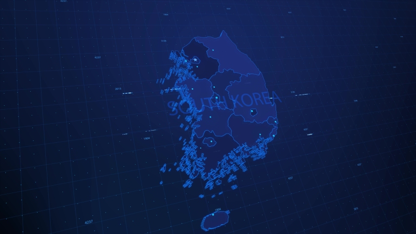 A stylized rendering of the South Korea map conveying the modern digital age and its emphasis on global connectivity among people | Shutterstock HD Video #1056302357