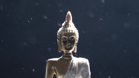 Peaceful Buddha face idol meditating slow zoom out