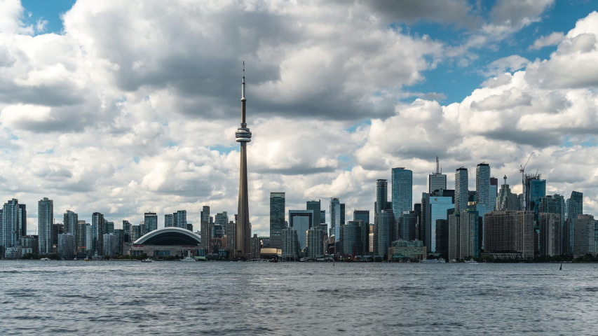 Toronto, Ontario, Canada, time lapse view of Toronto skyline and Lake Ontario during summer. 