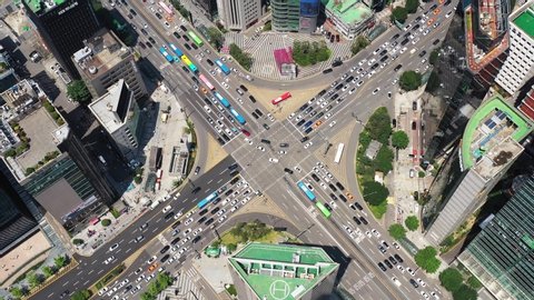 a drone shot in downtown,Gangnam,Seoul,Korea