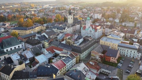 Aerial view of picturesque Czech town Sumperk, Olomouc Region 