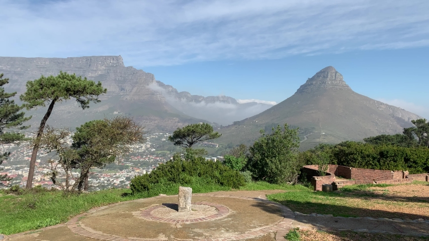 Scenic views of Lions Head , Table Mountain and the Twelve Apostles Mountain range taken from Signal Hill Cape Town South Africa