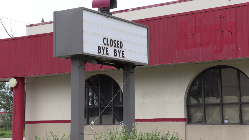 Closed bankrupt restaurant in COVID 19 coronavirus recession
