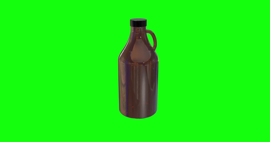  8 intro animations of a 3d beer growler bottle for craft drink. Concept of homebrew, homemade alcoholic beverage. Green screen chroma key background.