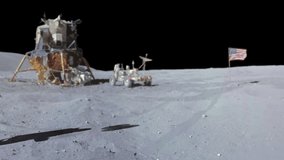 Astronaut walking on the moon with red balloons. Elements of this video furnished by NASA. 3d rendering. Valentine's day animation.