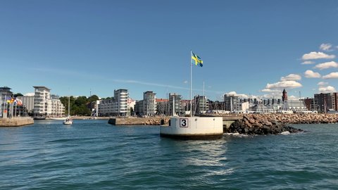 HELSINGBORG, SWEDEN - JULY 23, 2020: North harbour with luxury apartments in the coastal city Helsingborg.