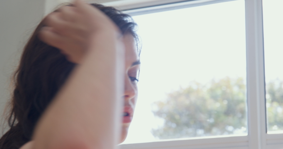 MS TD Woman wearing lace bodysuit standing in bedroom / Claremont, Cape Town, South Africa