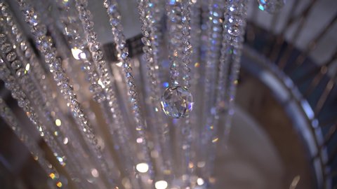 Crystal objects in the interior. Round crystal pendants for chandeliers.