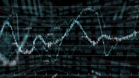 Animation of stock market display with numbers and graphs, price going up and down at the stock exchange over data recording in the background. Finance business stock market global data processing - Powered by Shutterstock - Get 15% off with code: PIKWIZARD15