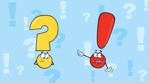 Question Mark And Exclamation Mark Cartoon Characters. 4K Animation Video Motion Graphics With Background