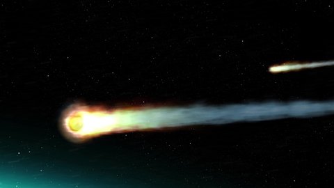 Asteroids Meteors burns in atmosphere Earth, Realistic vision
Meteors burning on fire while entering earth blue atmosphere
