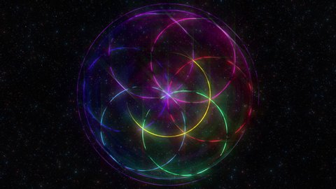 
Seed of Life colorful animated symbol of sacred geometry for meditation and yoga events, films about nature, maths, spirit, philosophy and universe. 