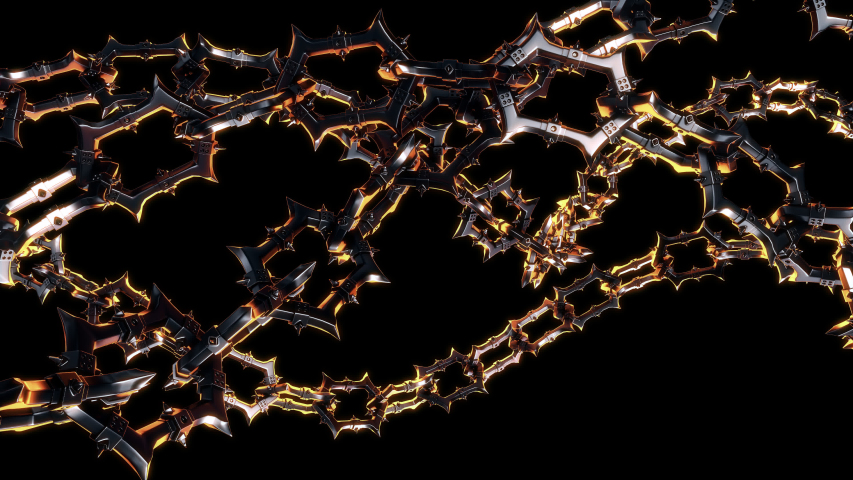 Spiky Metal Chain VJ Loop is a motion graphics clip featuring demonic chains with spikes and hell glow. This video is perfect for VJ thematic sets, metal and gothic festivals, 