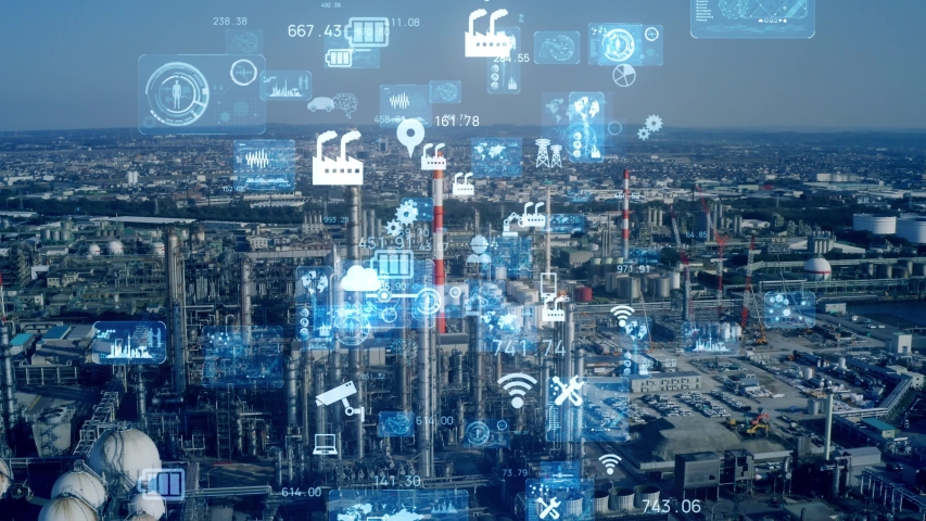 Industrial technology concept. Communication network. INDUSTRY 4.0. Factory automation. | Shutterstock HD Video #1056398351