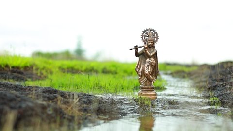 Lord Krishna statue with beautiful outdoor 
