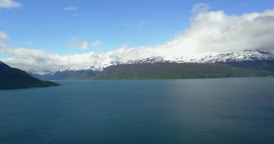 Lyngen Fjord, Norway. Fjords in the Arctic Circle.