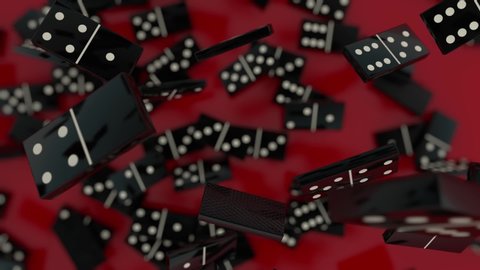 3D animation of falling Domino checkers on a red surface. Abstract animation of the game.