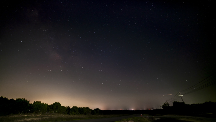 Wide Angle Time Lapse of the Texas Hill Country Sky With The Milky Way on the Left