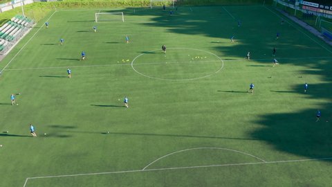 Professional football training aerial on artificial grass court