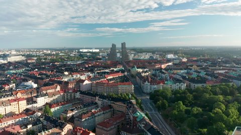 Aerial view of Vasastaden & Solna in Stockholm City, view toward Karolinska