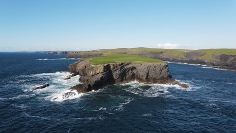 Aerial view over Illaunonearaun island, a natural heritage area, near Kilkee off the west coast of Ireland.