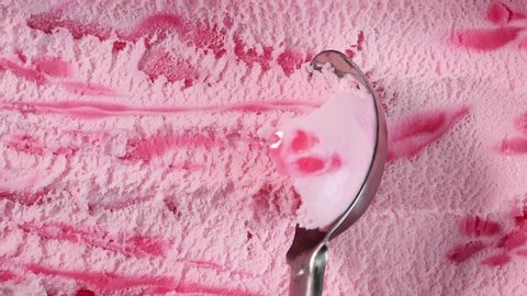 Closeup Scooping ice cream Strawberry.