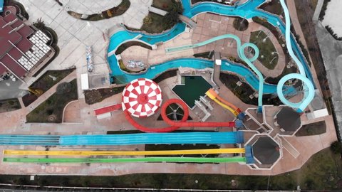 Top View Of An Empty Aquapark In Nessebar, Bulgaria - aerial drone