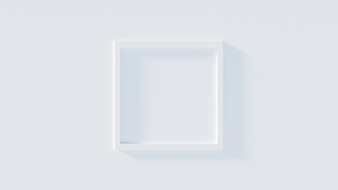 Abstract 3D animation of frame on white wall with shadows light effect. White square moving from wall and disappears. Background business footage.