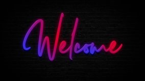 colorful neon sign with welcome text on brick black wall - Powered by Shutterstock - Get 15% off with code: PIKWIZARD15