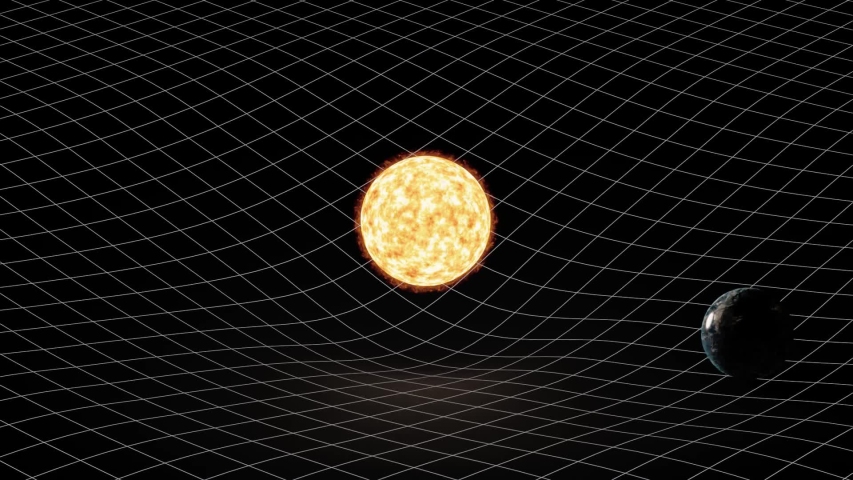 Earth rotating around sun and warping space-time. Showing gravitation in a simplified way. Royalty-Free Stock Footage #1056433484