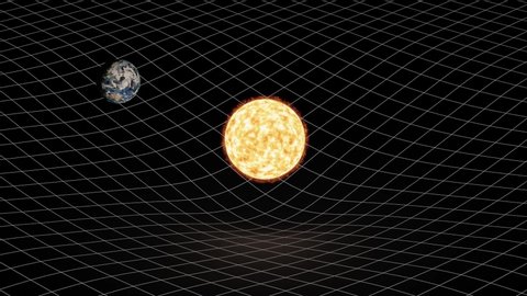 Earth rotating around sun and warping space-time. Showing gravitation in a simplified way.