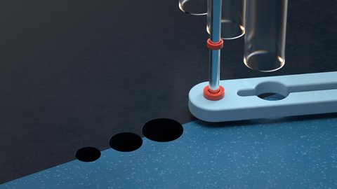 3d render of striped white and orange balls falling into holes. Loopable sequence. Abstract background with blue gamma.