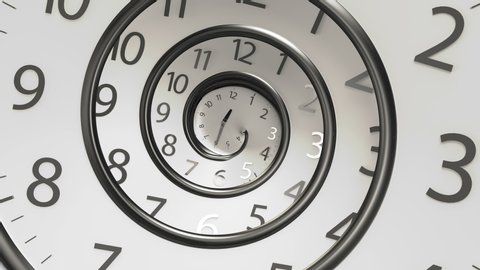 Classic Round Clock with infinity time. Round Clock Time running backwards. 3D Rendering Clock Spinning Back isolated from the white background.	