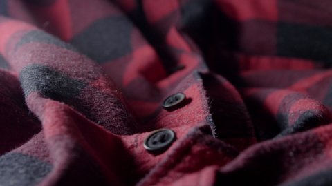 Flannel Red and Black Shirt Fabric Texture Close-Up Probe Lens Shot