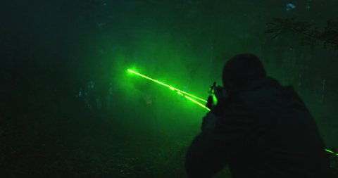 Anti terrorism and military action in forest at night