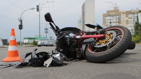 Motorcycle crash on the road. Accident site
