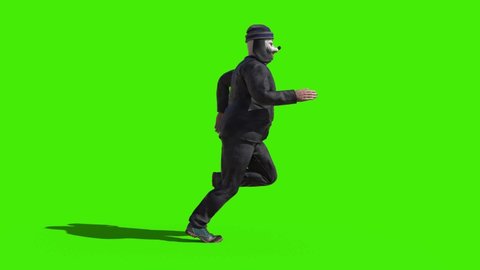 Masked Tramp Runcycle Green Screen Side 3D Rendering Animation 4K