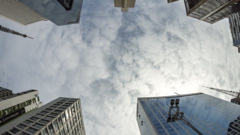 Sao Paulo , Sao Paulo / Brazil - 10 20 2019: Timelapse of the clouds and the top of buildings, low angle camera, Sao Paulo, Brazil