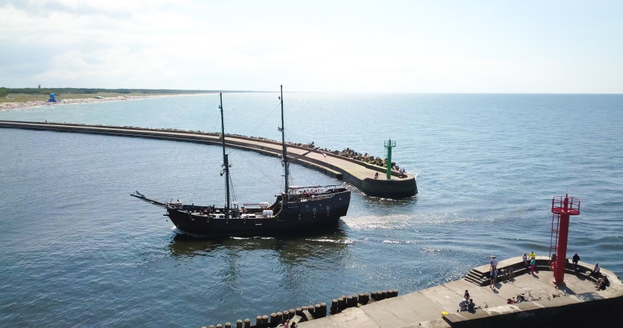 The port in Darłowo, air intakes. Areal shot