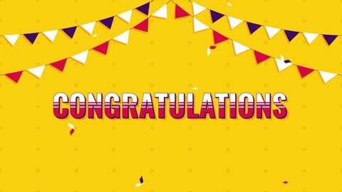 Congratulations. Animated text with garlands and confetti. Congratulations, victory, birthday. 4k animation.