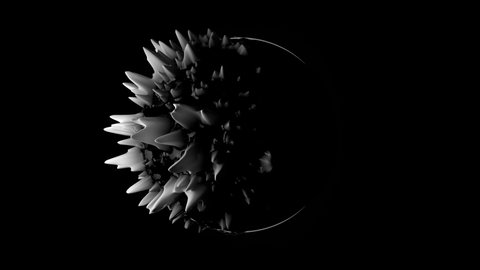 Black and white ferrofluid deforming organic blob. 3d rendering abstract background with copy space. Black and white liquid shape 3D 4K seamless loop animation. 