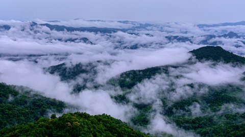 Time lapse video 4K, Morning mist over the mountain above Doi Pha sam Liam, Mae tang, Chiang mai, Thailand. Mist and Beautiful nature of Pha san Liam Mountains footage.