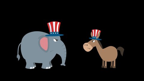 Angry Political Elephant Republican Vs Donkey Democrat. 4K Animation Video Motion Graphics Without Background