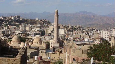 Taiz _ Yemen _ 19 Nov 2019 : Al-Mudhafar Historical Mosque and School is one of the most important historical monuments in the city of Taiz, Yemen