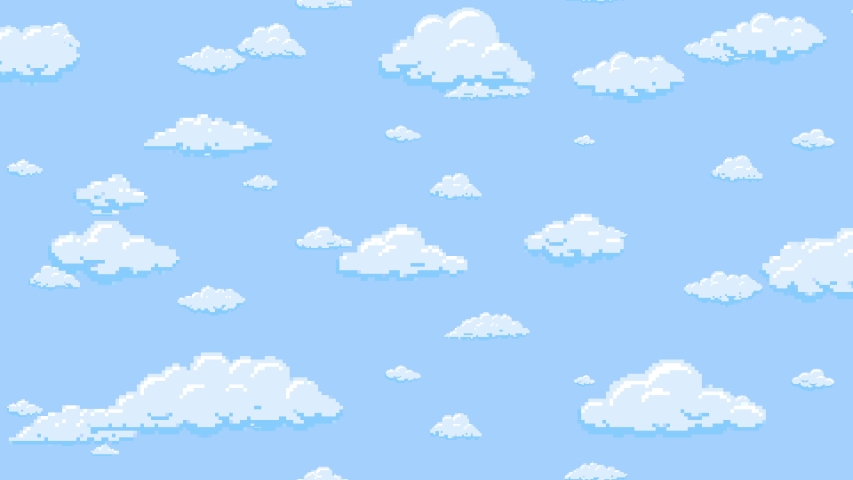 Cartoon clouds floating vertically on the blue sky background, pixelated. Seamless looping animation. Royalty-Free Stock Footage #1056489392