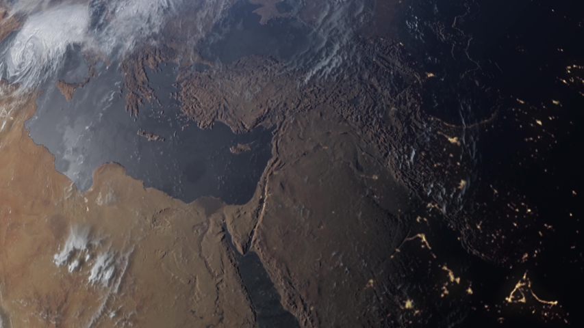 Satellite view over Middle East ,north Africa And Mediterranean Sea
Outer Space vision over Israel Egypt,Jordan Syria, Saudi Arabia And Mediterranean Sea
 | Shutterstock HD Video #1056490580