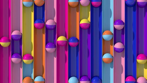 Bright colorful balls rolling. Hard light. Fashion and beauty concept. Abstract animation, 3d render.