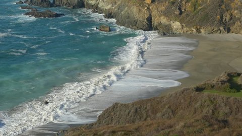 Big Sur  waves in Pacific ocean beautiful beach and waves in slow motion Highway nr 1 California West Coast