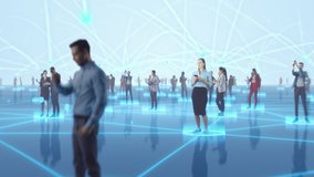 Happy People using Smartphone Devices in World Wide Connected Social Network. Diverse People do E-Business, Communicate, Send Messages. Visualization of Internet Virtual Reality Interconnected Persons - Powered by Shutterstock - Get 15% off with code: PIKWIZARD15